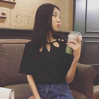 Cutout Collar Short Sleeve T-shirt