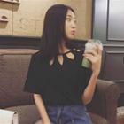 Cutout Collar Short Sleeve T-shirt