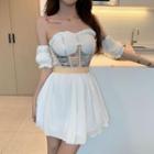 Short-sleeve Off Shoulder Dress / Waist Belt