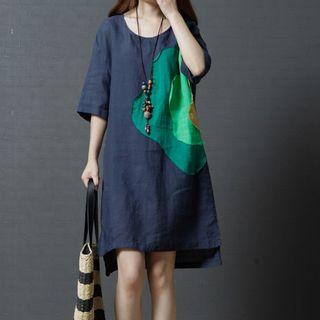 Applique Elbow-sleeve A-line Dress