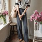 Contrast-trim Scallop-edge Cardigan Ivory - One Size
