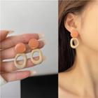 Resin Hoop Dangle Earring 1 Pair - Ear Studs - Rouge Pink & Beige - One Size