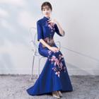 Elbow-sleeve Qipao Evening Gown