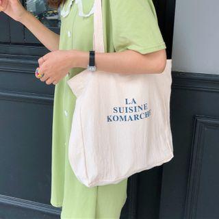 Lettering Linen Shopper Bag Beige - One Size