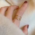 Moon & Star Rhinestone Layered Ring 1pc - Gold - One Size