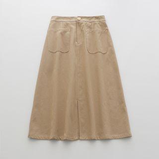 High Waist Plain Split A-line Skirt