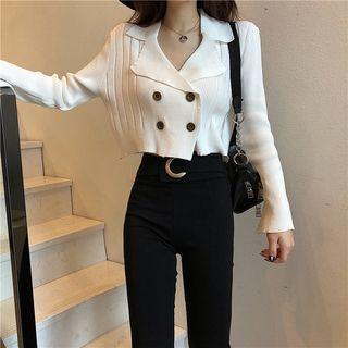 Notch-lapel Double-breasted Cropped Cardigan