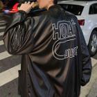 Faux-leather Letter Print Biker Jacket