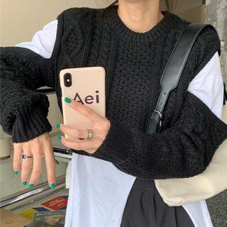 Cropped Cold Shoulder Cable Knit Sweater