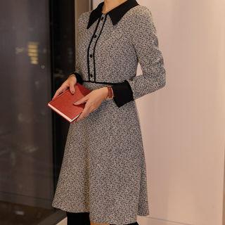 Button-trim Tweed Shirtdress