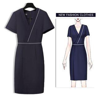 Short-sleeve V-neck Mini Shift Dress