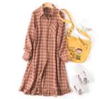 Long Sleeve Plaid Dress Red - One Size