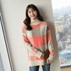 High-neck Dip-back Checked Sweater