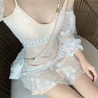 Cold-shoulder Lantern-sleeve Mini Lace Dress Almond - One Size