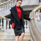 Wool Blend Tie Waist Coat