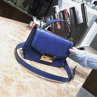 Contrast-trim Panel Buckle Handbag