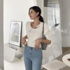 Short-sleeve Cable-knit Top With Necklace