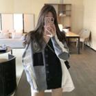 Shirt Panel Back Color-block Cardigan Black - One Size
