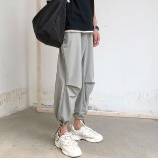 Plain Wide-leg Cuffed Harem Pants