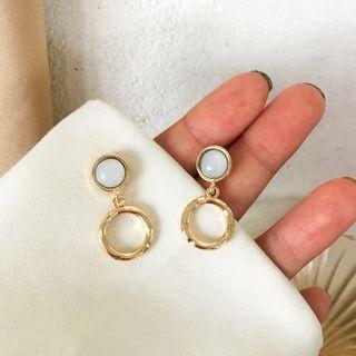 Circle Drop Earring 1 Pair - S925 Silver - White & Gold - One Size