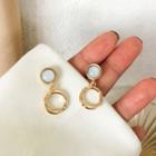 Circle Drop Earring 1 Pair - S925 Silver - White & Gold - One Size