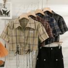 Zipper Tie-front Plaid Crop Shirt