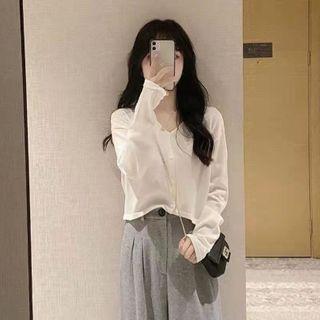 Long-sleeve Button-up Top / Wide-leg Pants / Set
