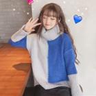 Turtleneck Color Panel Sweater Gray & Blue - One Size
