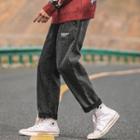 Lettering Print Drawstring Jeans