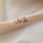 Leaf Rhinestone Faux Pearl Earring 1 Pair - E2578-1 - Gold - One Size