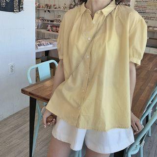 Plain Puff-sleeve Loose-fit Shirt