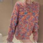 Contrast Color Sweater Floral - Pink - One Size