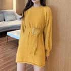 Belted Sweater Dress Yellow - One Size