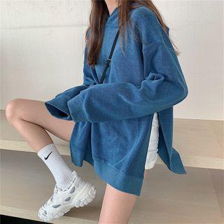 Long-sleeve Hooded Slit-side Top