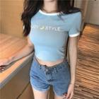 Short-sleeve Contrast Trim Lettering Cropped Top