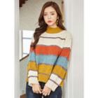 Mock-neck Rainbow-stripe Sweater