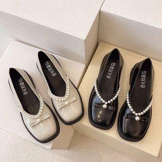 Bow-accent Beaded Mary Jane Shoes