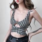Houndstooth Tie-strap Cropped Camisole Top