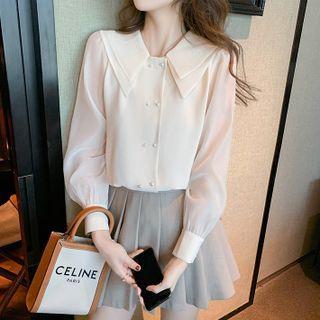 Long-sleeve Layered Collar Chiffon Blouse