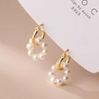 Faux Pearl Sterling Silver Dangle Earring 1 Pair - Gold & White - One Size