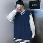 V-neck Cable Knit Vest / Plain Button-up Shirt