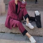 Set : Plaid Panel Blazer + High-waist Straight Cut Pants