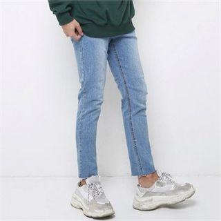 Drawcord Band-waist Fray-hem Jeans