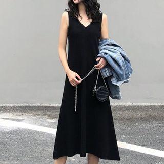 V-neck Knit Midi A-line Tank Dress