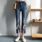 Lace Up Cropped Boot-cut Jeans