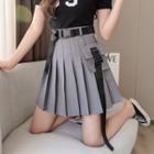 High-waist Buckled Pleated Skirt