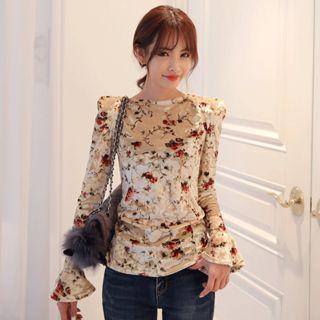 Floral Long Sleeve Velvet Top