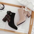 Plaid Panel Chunky-heel Ankle Boots