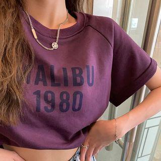 Short-sleeve Lettering Cropped T-shirt Purple - One Size