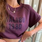 Short-sleeve Lettering Cropped T-shirt Purple - One Size